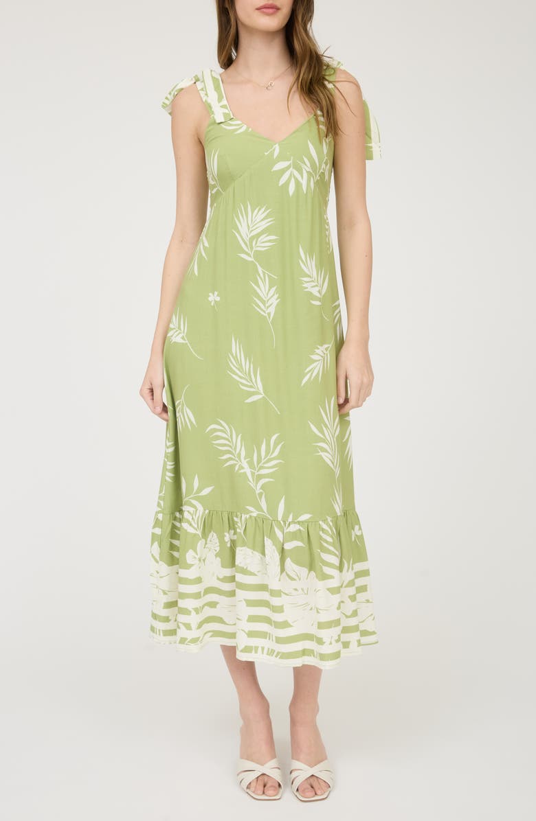 AUGUST SKY Shoulder Tie Midi Dress, Main, color, Light Olive