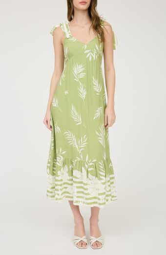 AUGUST SKY Shoulder Tie Midi Dress