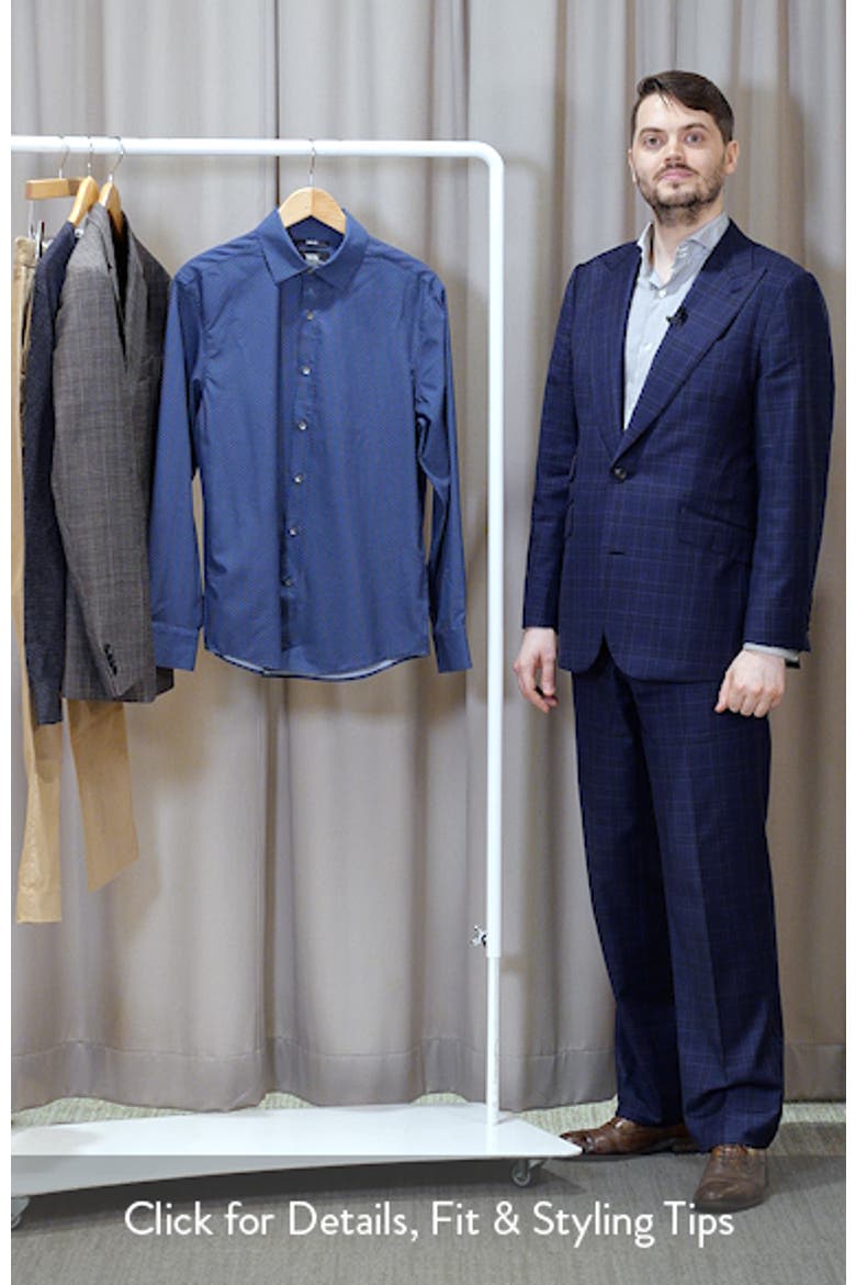 Slim Fit Navy Diamond Dot Print Performance Button-Up Shirt video