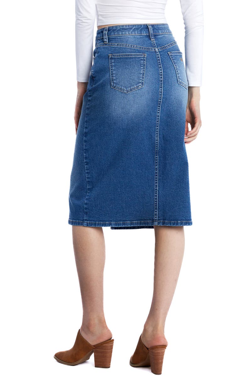 Wash Lab Denim Courtney Front Slit Denim Midi Skirt, Alternate, color, Court Blue