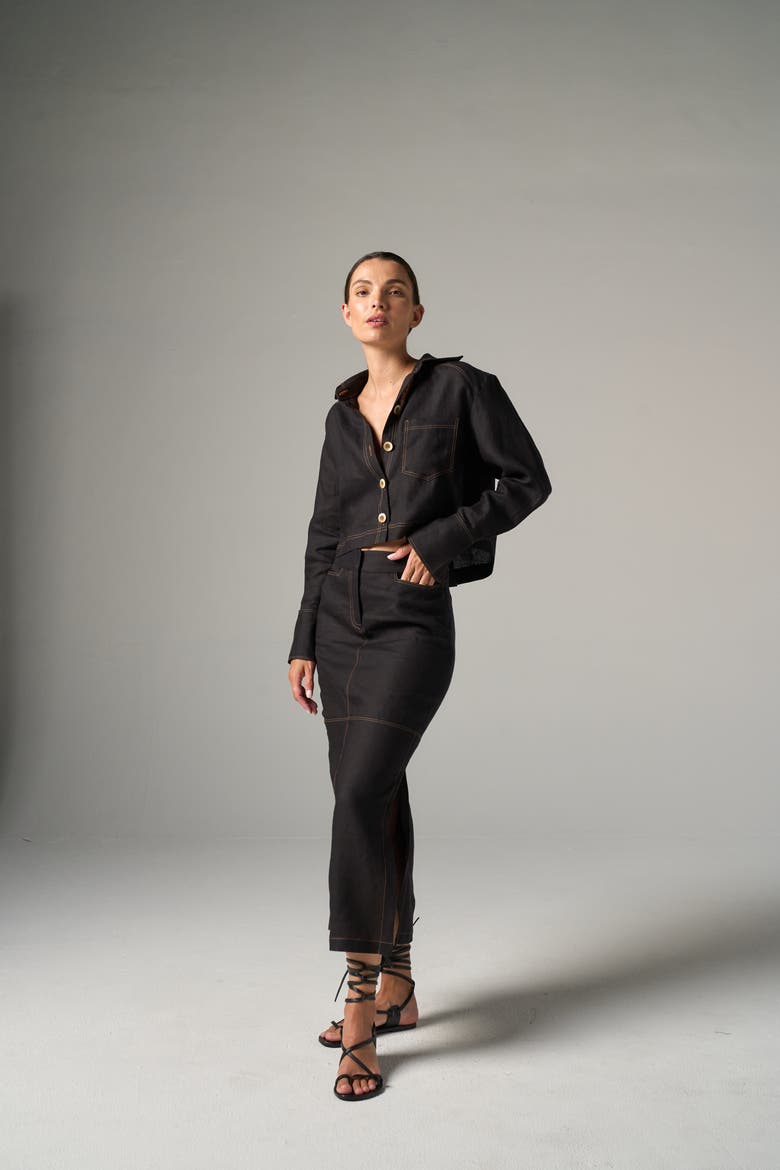 Reese Skirt in Linen, Alternate, color, Black