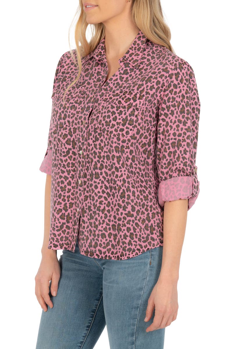 SWAT FAME KUT from the Kloth Armina Leopard Print Roll Tab Shirt, Alternate, color, 