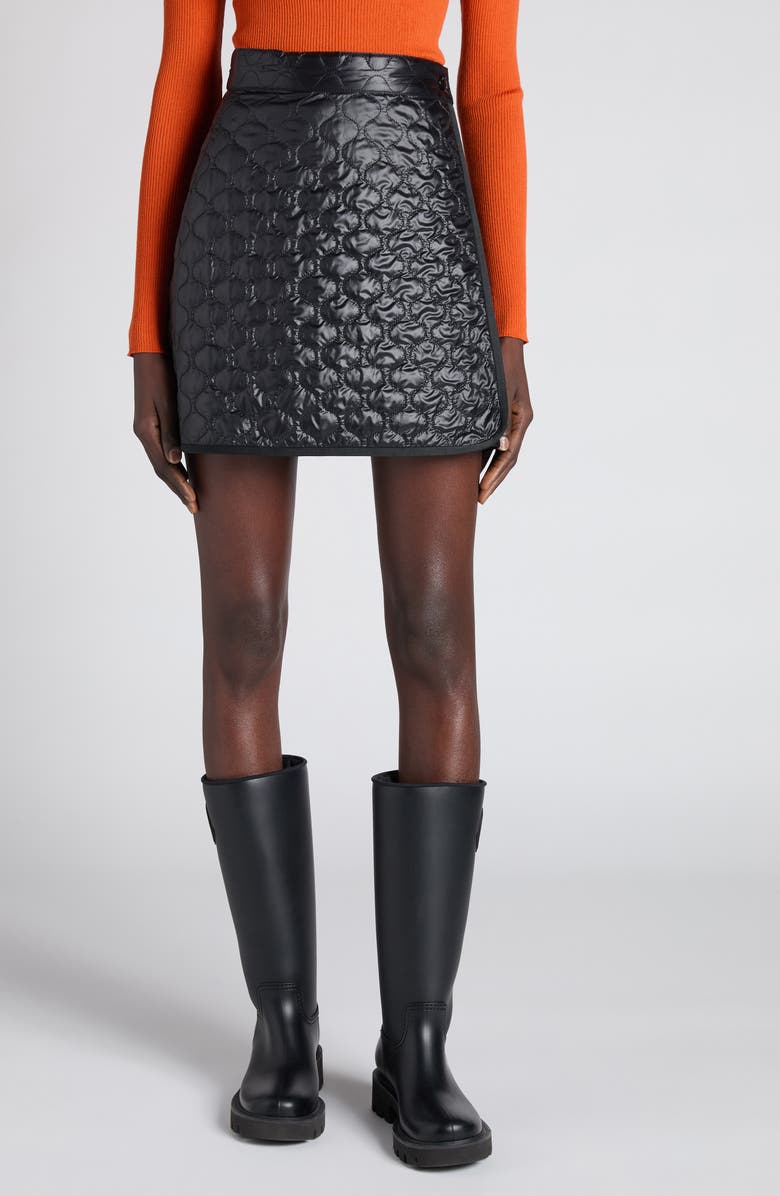 Moncler Onion Quilted Nylon Miniskirt, Main, color, Black