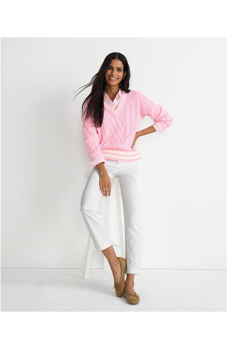 Lands' End Mid Rise Classic Straight Leg Chino Ankle Pants, Alternate, color, White