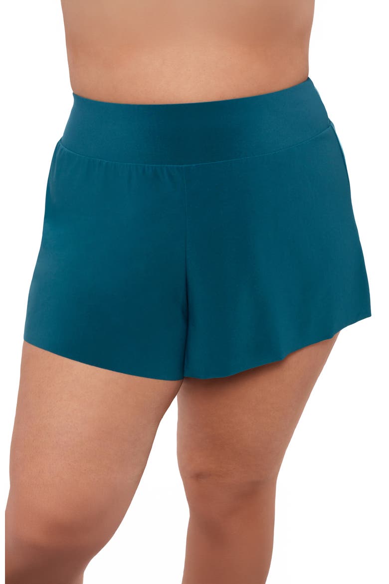 Plus Size High Waist Beach Short Swimsuit Bottom, Main, color, Lagoon