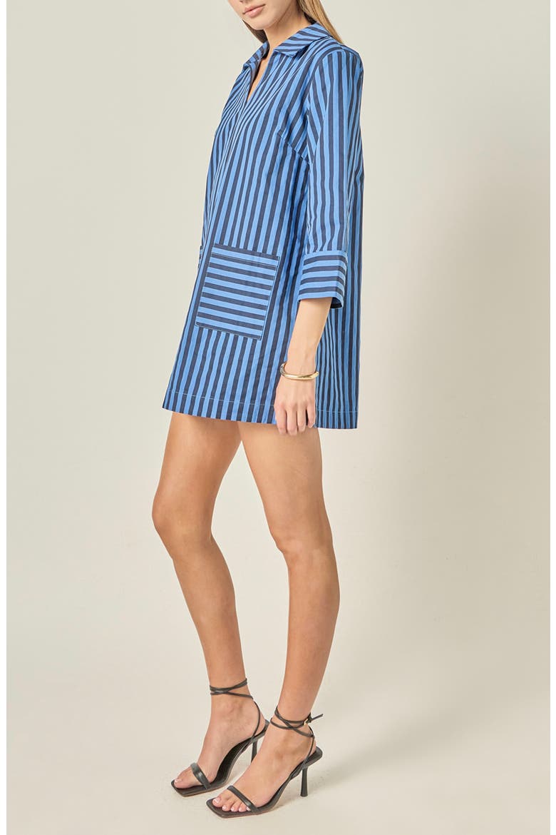 Striped Kaftan Collar Minidress, Alternate, color, NAVY/ BLUE