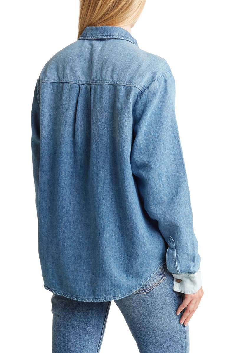 Good American Denim Patchwork Button-Up Shirt, Alternate, color, 