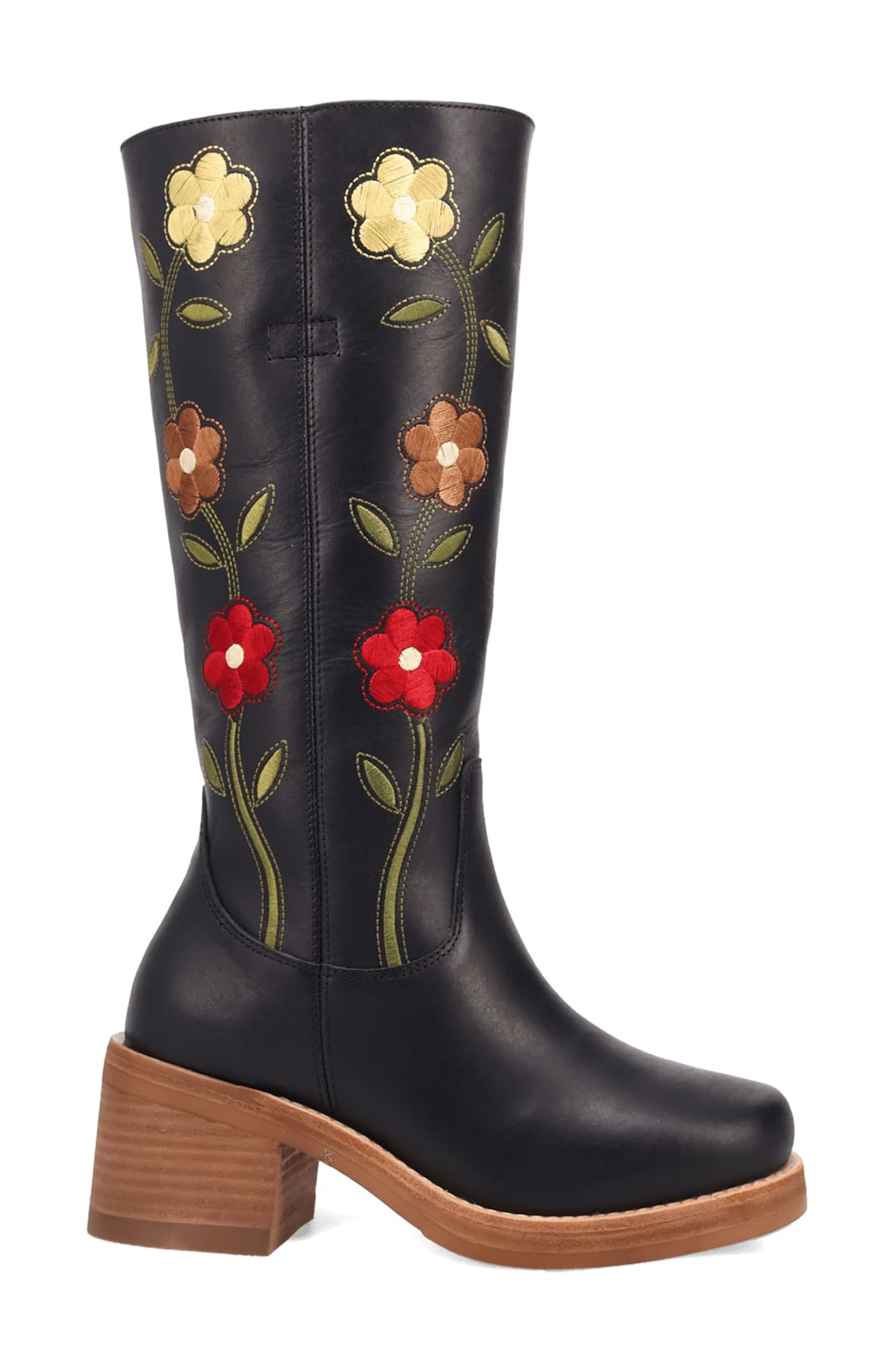 Dingo Bloom Embroidered Boot, Alternate, color, Black