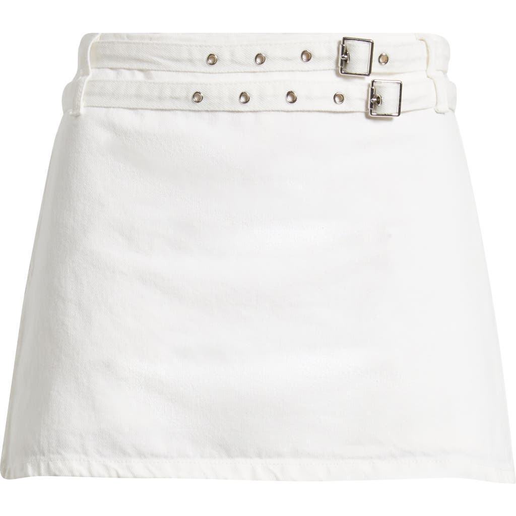 Mango Neri Double Belt Denim Miniskort In White