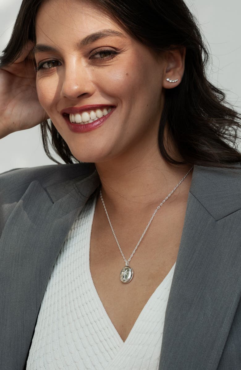 Dower & Hall Diamond Starburst Oval Locket, Alternate, color, Sterling Silver