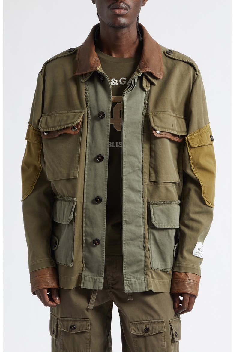 Leather Trim Cotton Jacket, Main, color, MARRONE SCURO