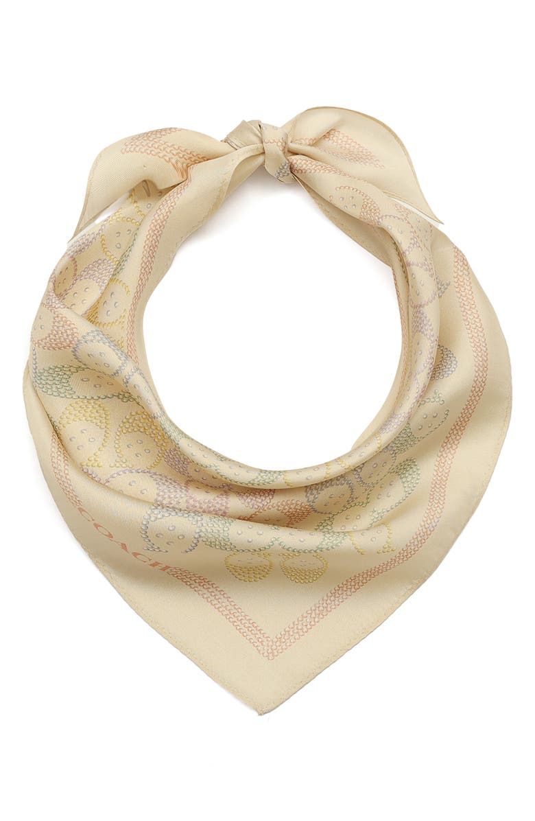 COACH Rainbow Signature C Silk Scarf, Main, color, Beige Multi
