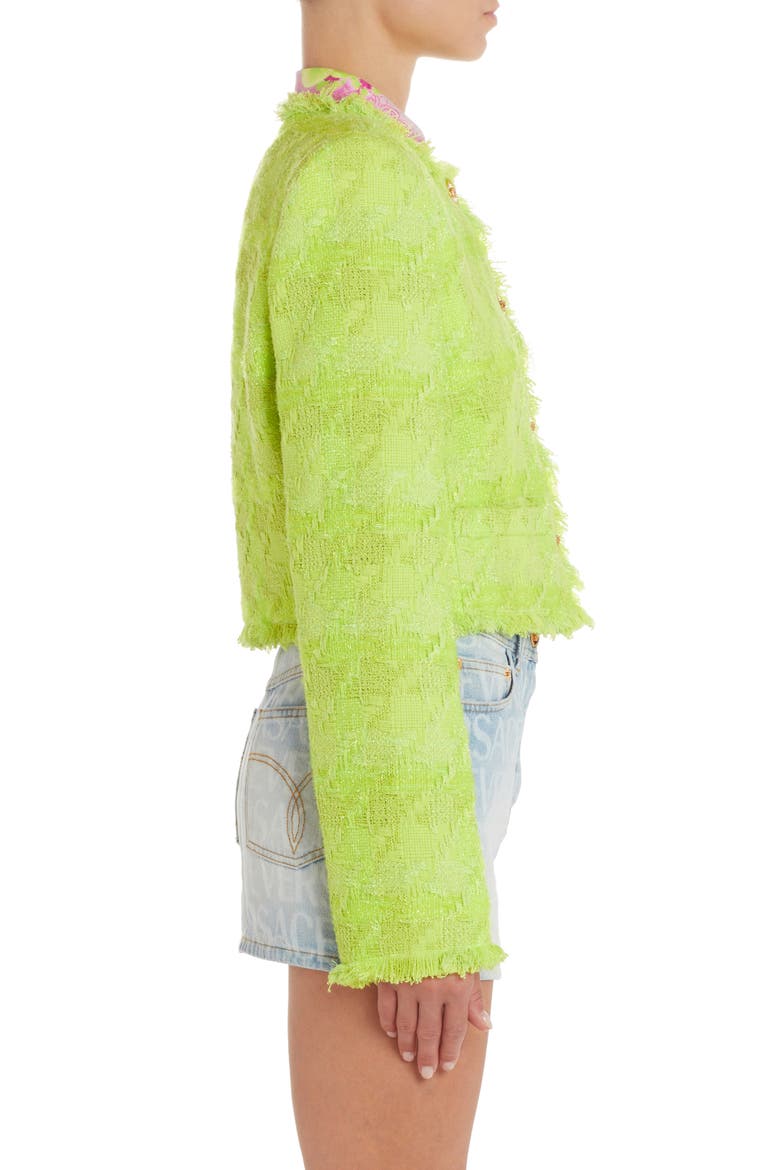 Macrocheck Metallic Tweed Crop Jacket, Alternate, color, LIME