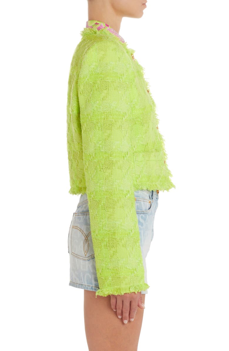 Versace Macrocheck Metallic Tweed Crop Jacket, Alternate, color, 