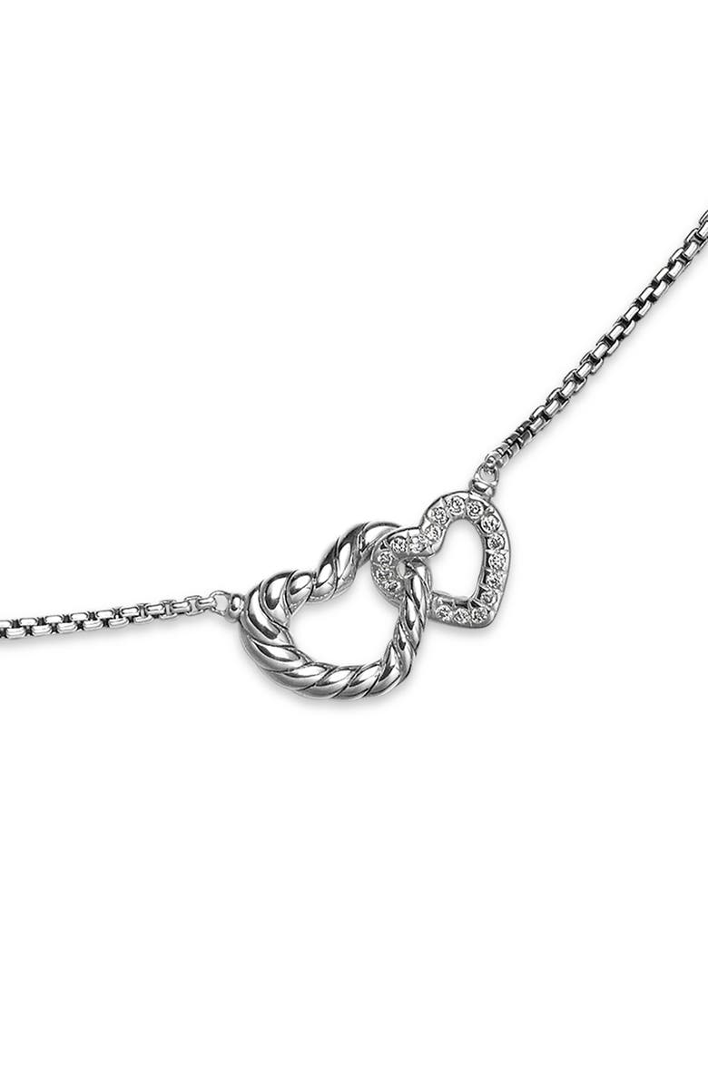 David Yurman Double Heart Pendant Necklace, Alternate, color, Sterling Silver