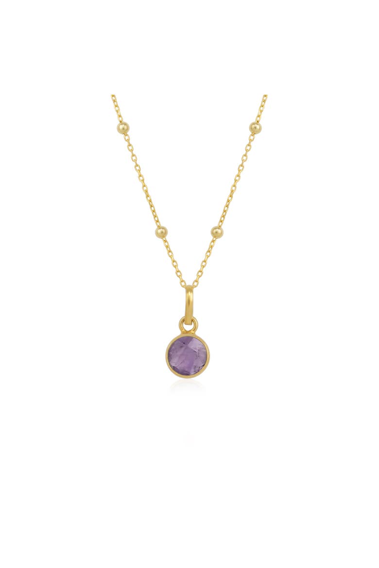 Amethyst Round Pendant Necklace With Beaded Chain in Sterling Silver, Main, color, Gold