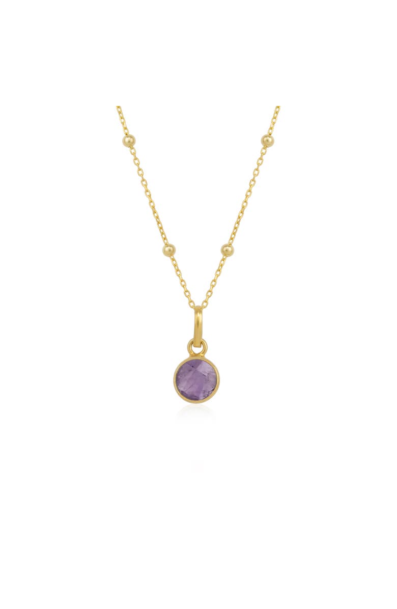 Spero London Amethyst Round Pendant Necklace With Beaded Chain in Sterling Silver, Main, color, Gold