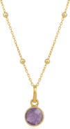 Spero London Amethyst Round Pendant Necklace With Beaded Chain in Sterling Silver