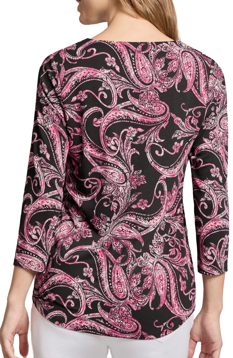 Jones New York Paisley Three-Quarter Sleeve Crepe Top, Alternate, color, 