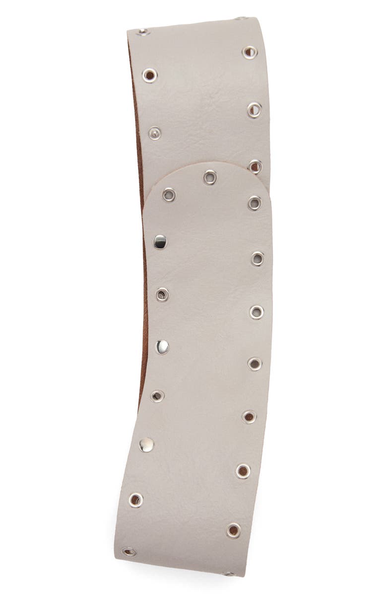 MANGO Wide Leather Belt with Eyelets, Alternate, color, Ice Grey