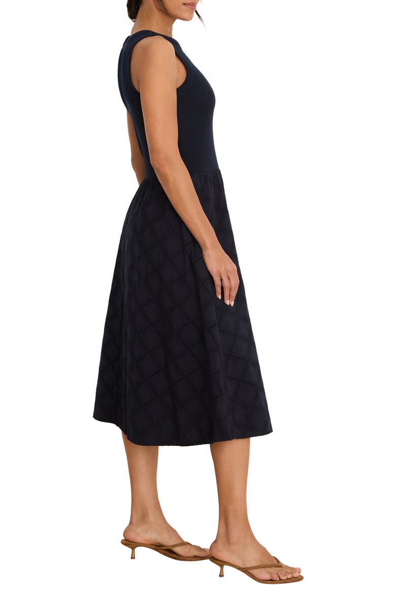 Sofia Diamond Eyelet Midi Dress, Alternate, color, DARK INDIGO