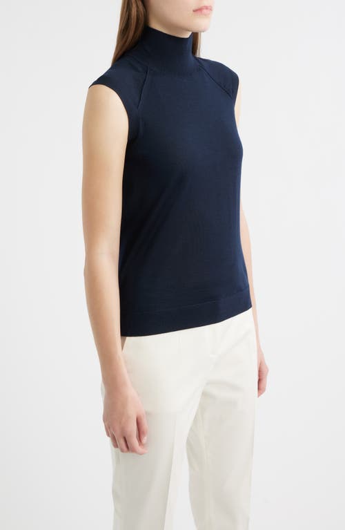 Hugo Boss Boss Fipini Turtleneck Sleeveless Virgin Wool Sweater In Blue