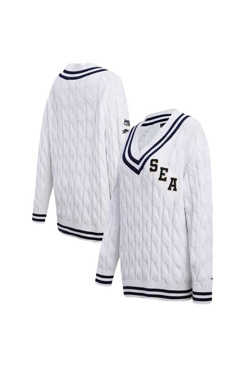 Women's Pro Standard  White Seattle Seahawks Prep V-Neck Pullover Sweater, Alternate, color, White