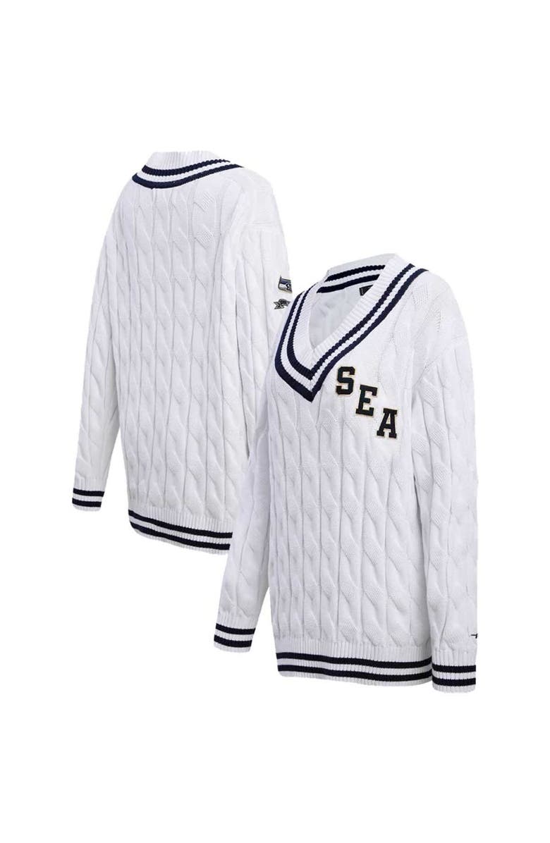 PRO STANDARD Women's Pro Standard White Seattle Seahawks Prep V-Neck Pullover Sweater, Alternate, color, White