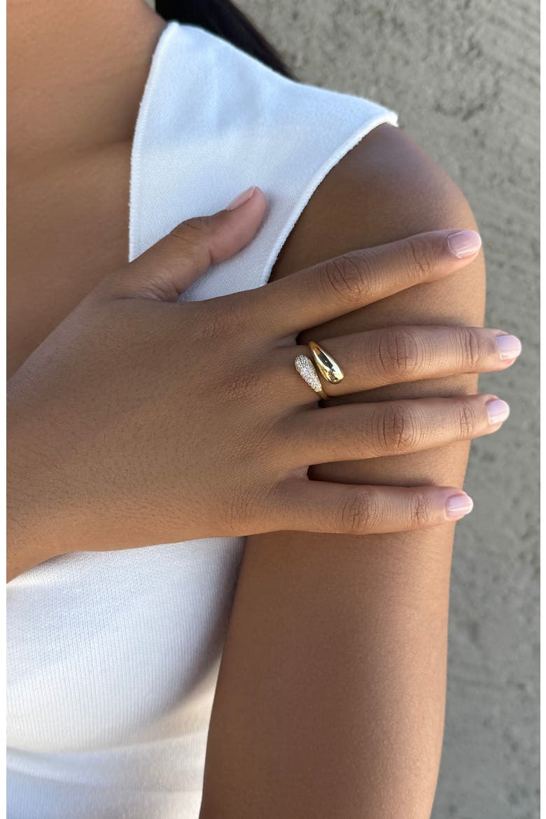 Pavé CZ Bypass Curved Band Ring, Alternate, color, GOLD