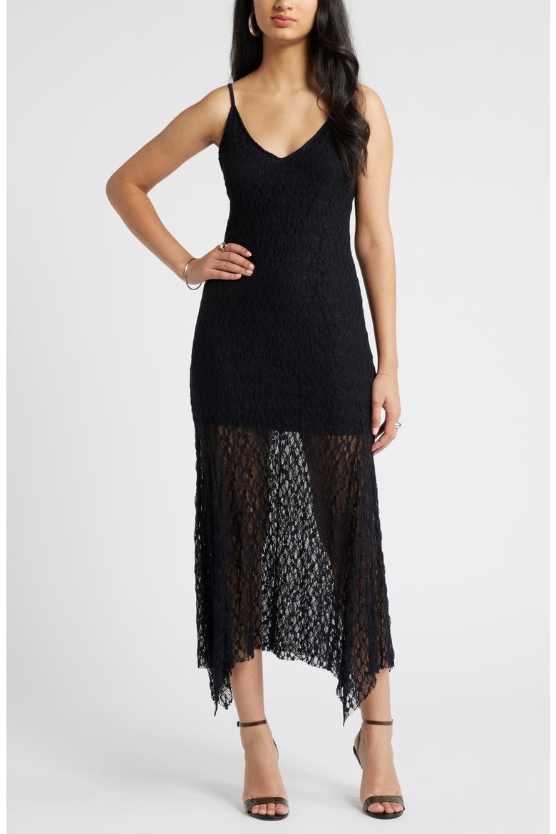 Lace Midi Dress, Main, color, BLACK