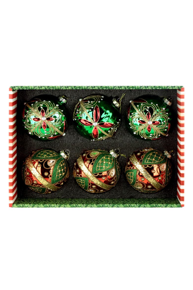 Christmas Scroll Jewel Ornament, Box of 6, Alternate, color, Green