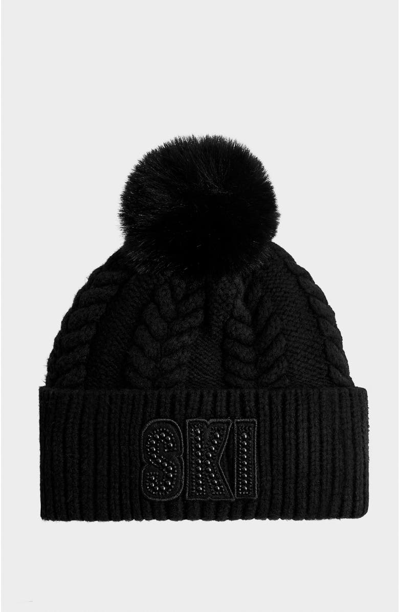 Rudsak Mae Embellished Ski logo Knit Hat, Main, color, Black