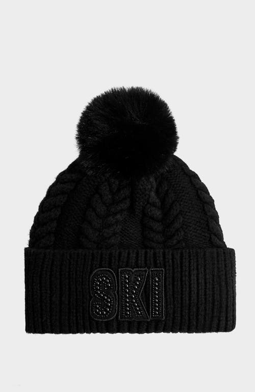 Rudsak Mae Embellished Ski Logo Knit Hat In Black