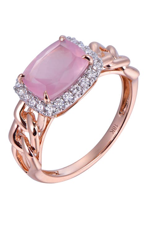 Rose Quartz Ring with Diamonds