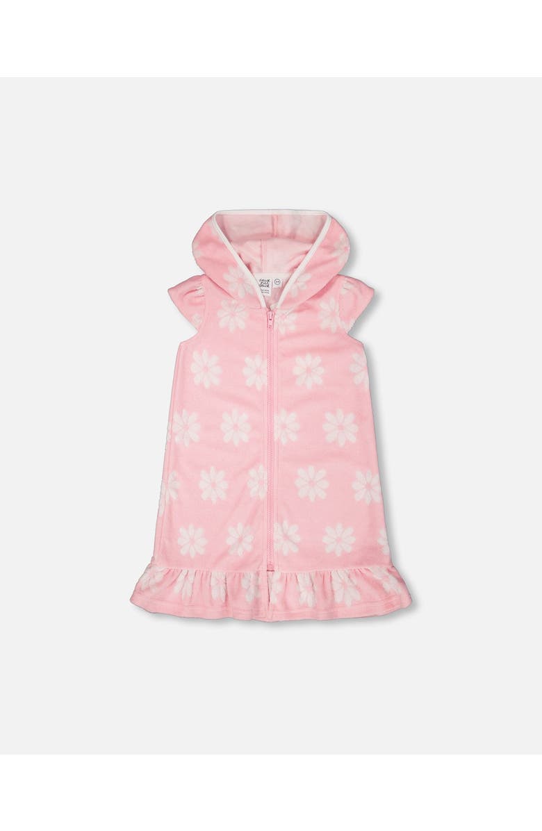 Deux par Deux Terry Cloth Beach Hoodie Flowers Dress, Main, color, Pink Printed Flowers