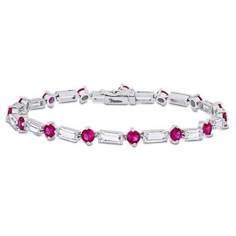 Lab-Created Ruby & White Sapphire Tennis Bracelet