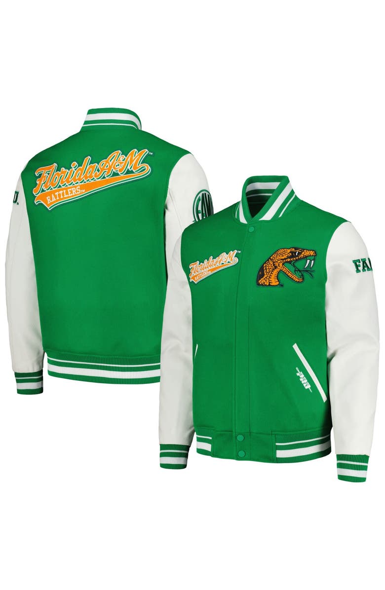 PRO STANDARD Men's Pro Standard Green Florida A&M Rattlers Script Wool Full-Zip Varsity Jacket, Main, color, 