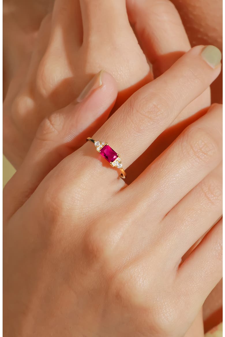 Baguette & Round Mix Gemstone Ring, Alternate, color, PINK