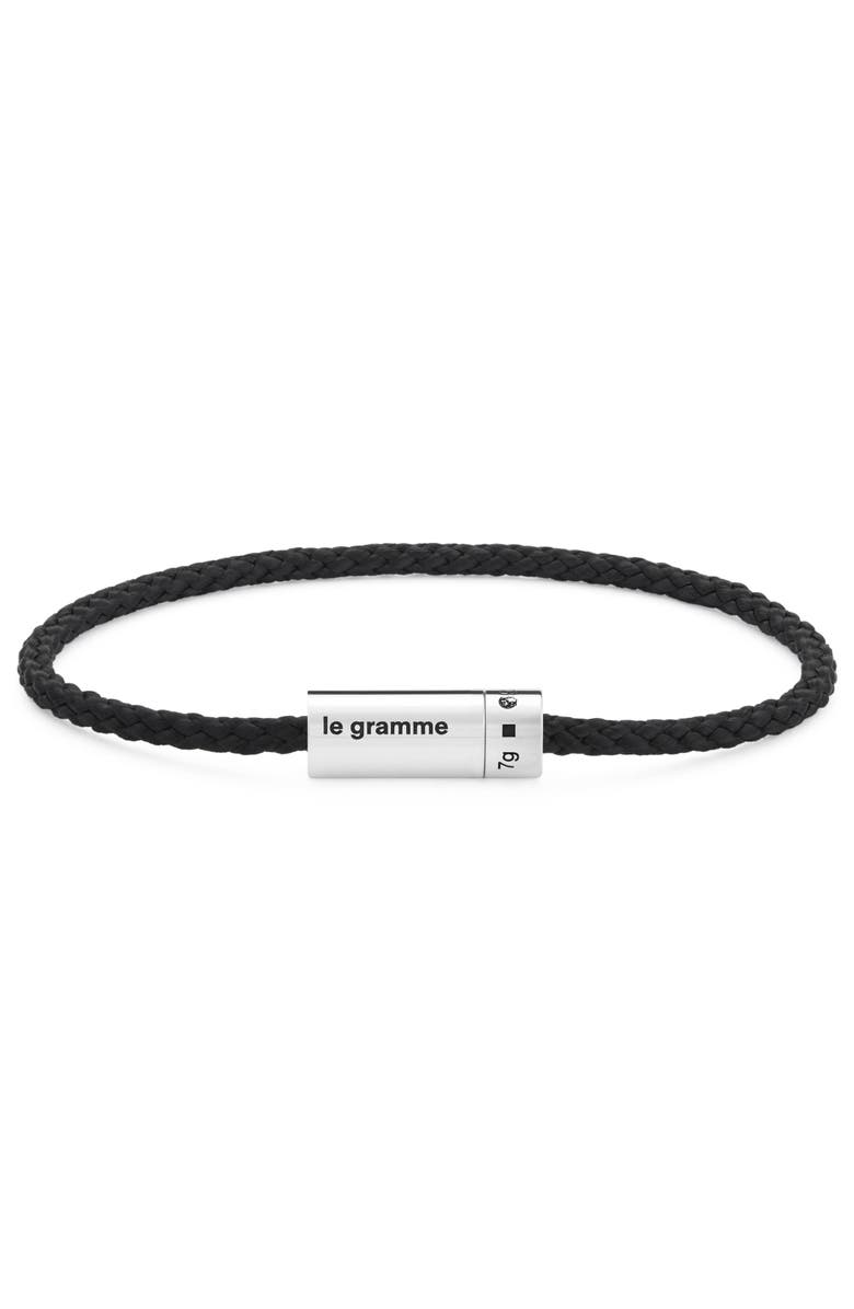 le gramme Men's 7G Polished Sterling Silver Black Rope Bracelet, Main, color, 