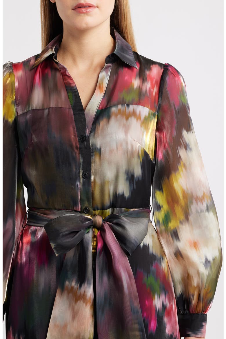 Abstract Floral Long Sleeve Organza Gown, Alternate, color, BLACK MULTI