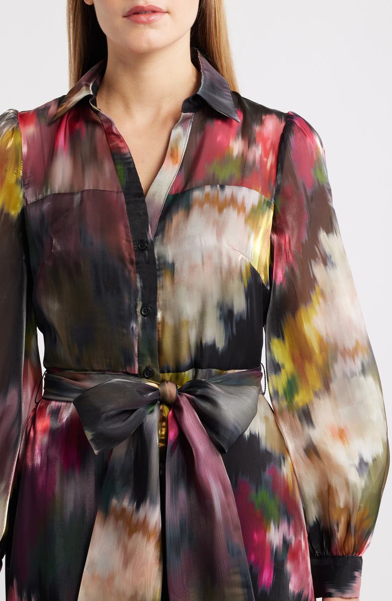 Julia Jordan Abstract Floral Long Sleeve Organza Gown, Alternate, color, Black Multi