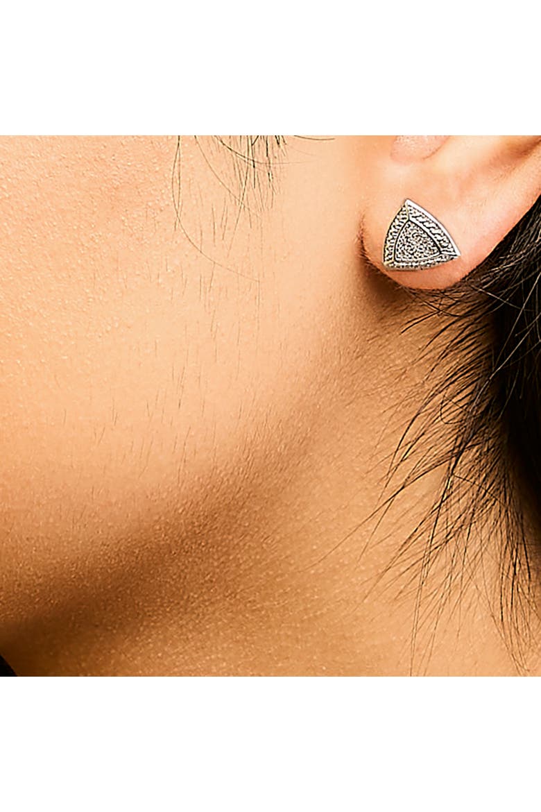 Silver Diamond-Accented Trillion Shaped 4-Stone Halo-Style Stud Earrings, Alternate, color, White