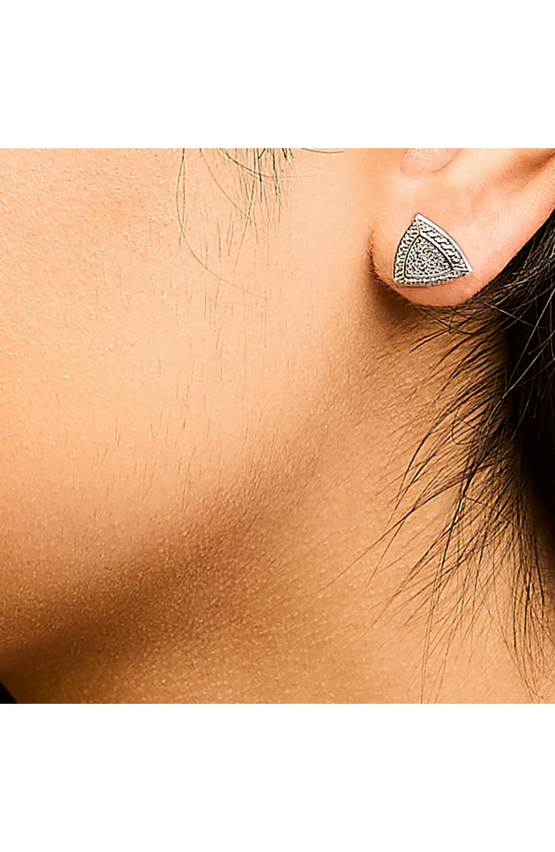 Haus of Brilliance Silver Diamond-Accented Trillion Shaped 4-Stone Halo-Style Stud Earrings, Alternate, color, White