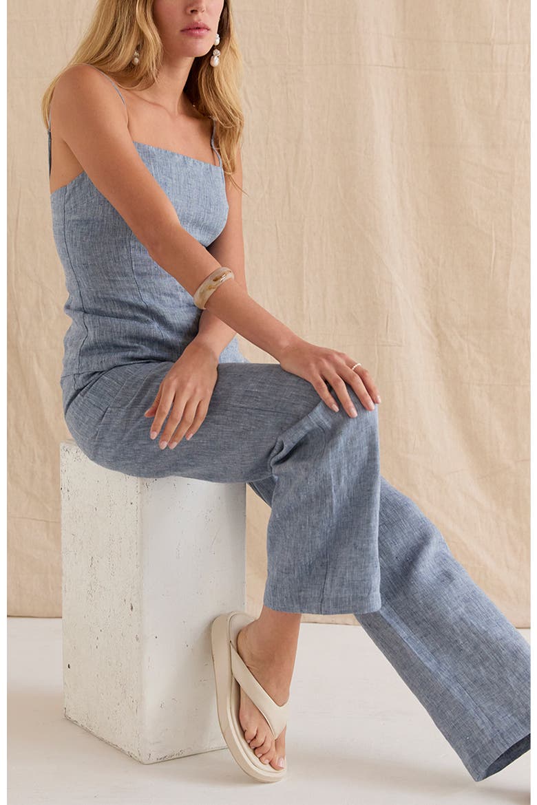 Linen Wide Leg Pants, Alternate, color, Blue