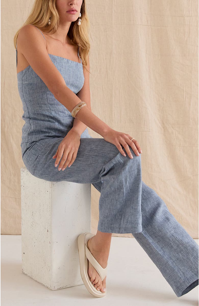 CRESCENT Linen Wide Leg Pants, Alternate, color, Blue