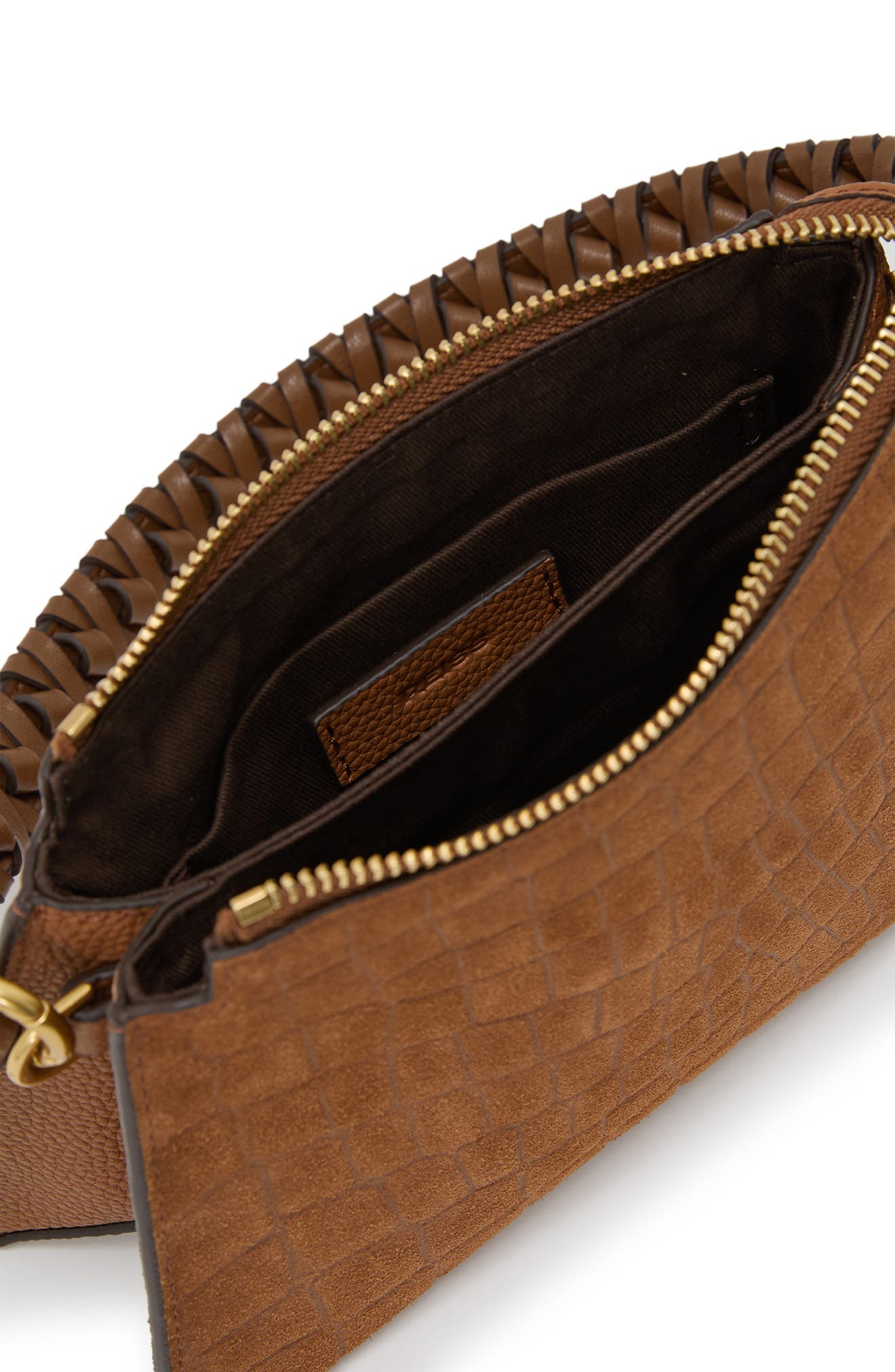Avery Croc Embossed Leather Shoulder Bag, Alternate, color, TAN