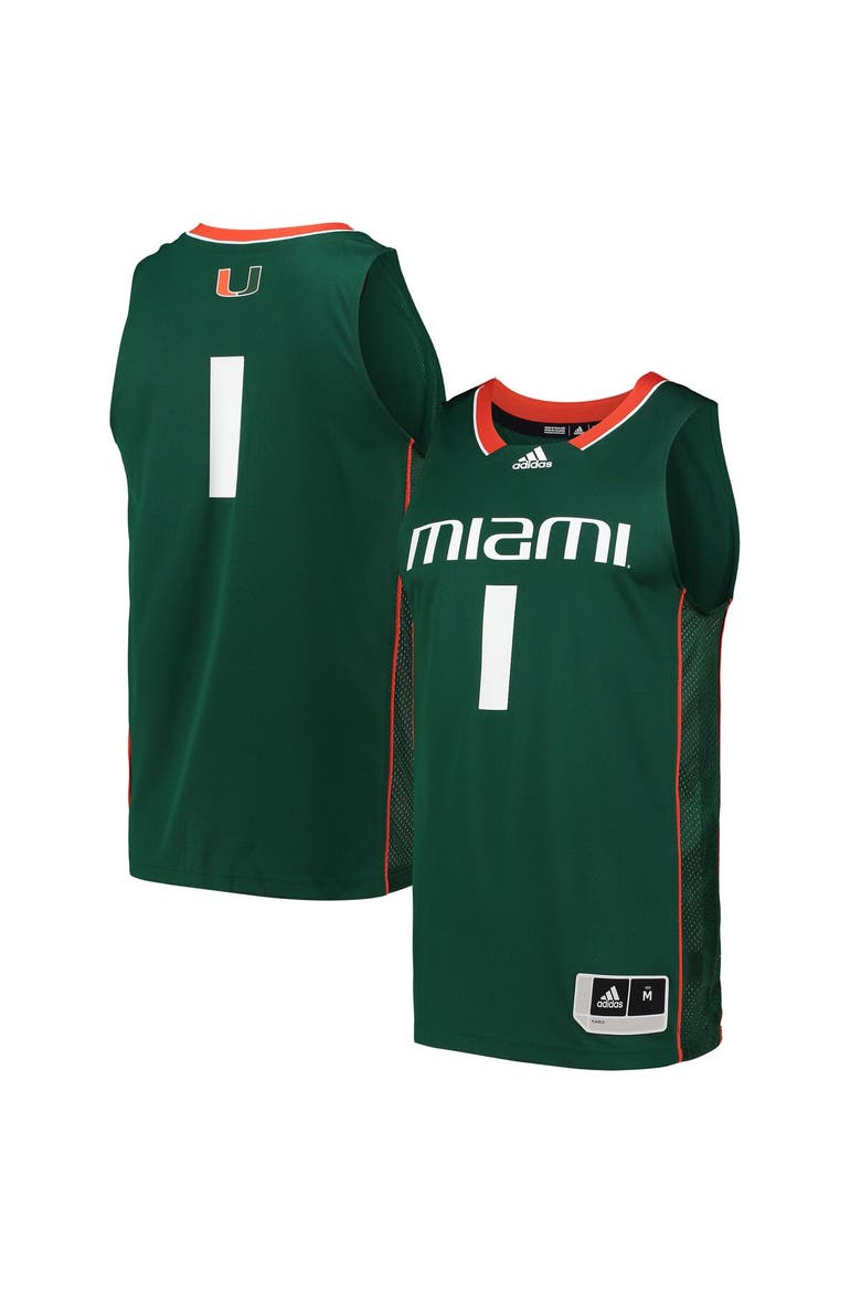 Men's adidas #1 Green Miami Hurricanes Swingman Basketball Jersey, Alternate, color, Green