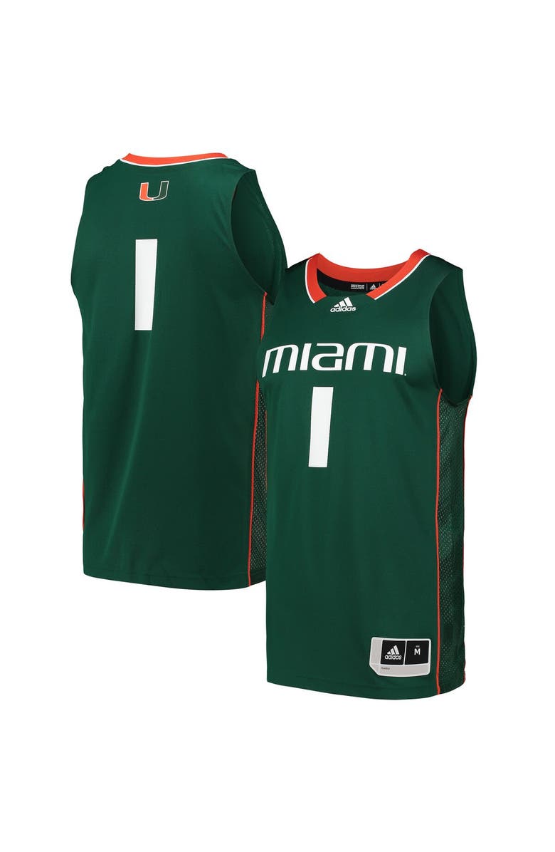 adidas Men's adidas #1 Green Miami Hurricanes Swingman Basketball Jersey, Alternate, color, Green