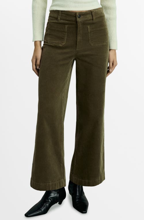 Mango Catherin High Waist Wide Leg Culotte Corduroy Jeans In Khaki Green
