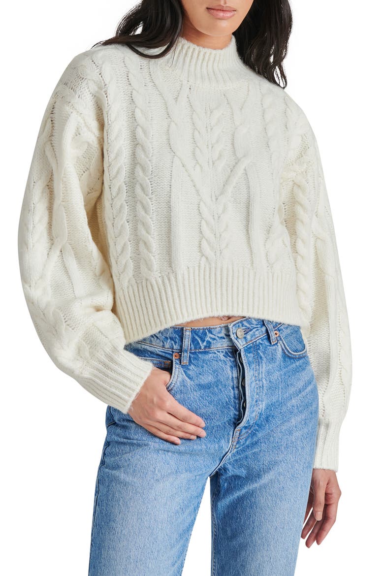 Marcie Cable Stitch Mock Neck Sweater, Alternate, color, WHISPER WHT